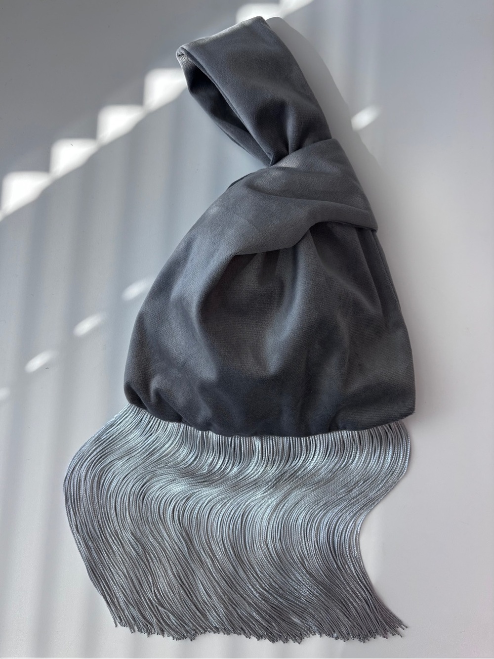 Velvet Wristlet Knot gray Mini fringe Bag clutch